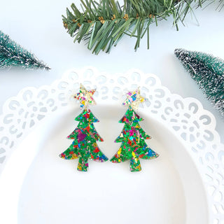 Christmas Tree Earrings - Green Sparkle // Holiday