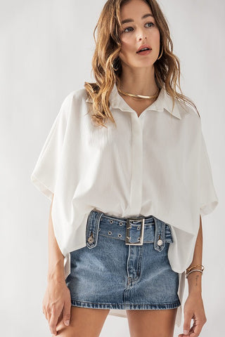 Relaxed Fit Hidden Placket Short Sleeve Top