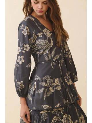 Lace Detail Floral Midi Dress