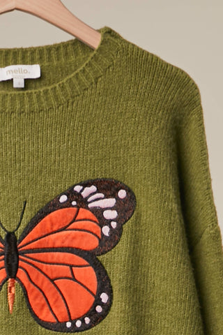 Embroidered Butterfly Crewneck Sweater