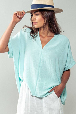 Robbie Oversized V-Neck Folded Sleeve Top