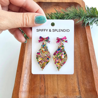 Christmas Ornament Earrings - Gold Sparkle // Holiday