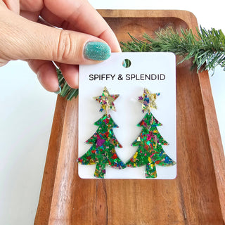 Christmas Tree Earrings - Green Sparkle // Holiday