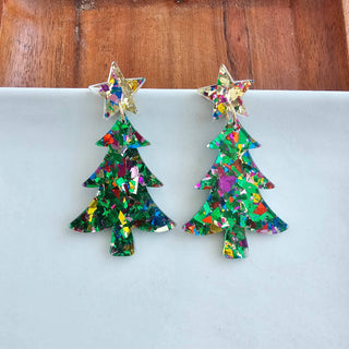 Christmas Tree Earrings - Green Sparkle // Holiday