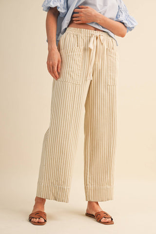 STRIPED WIDE LEG DRAWSTRING PANTS