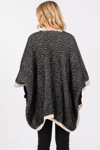 Fuzzy Herringbone Knit Kimono With Pockets