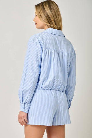 Poplin Pinstripe Hummingbird Sequin Shirt