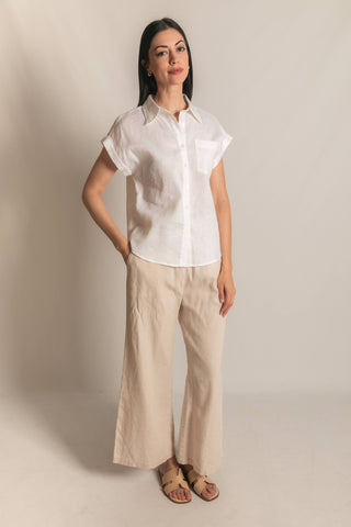 Linen Relaxed Short Sleeve Button Up Shirt