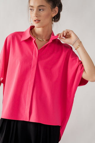 Relaxed Fit Hidden Placket Short Sleeve Top