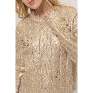 Metallic Foil Cable Knit Sweater