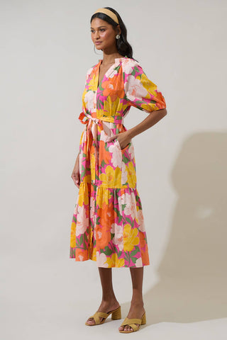 Milley Floral Wynette Tiered Midi Dress