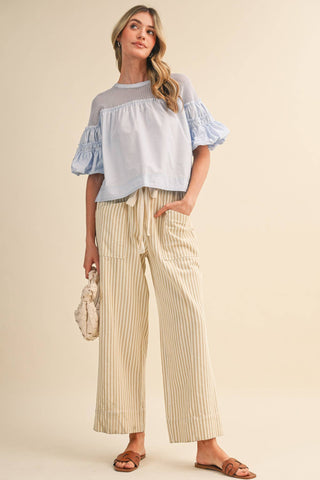 STRIPED WIDE LEG DRAWSTRING PANTS