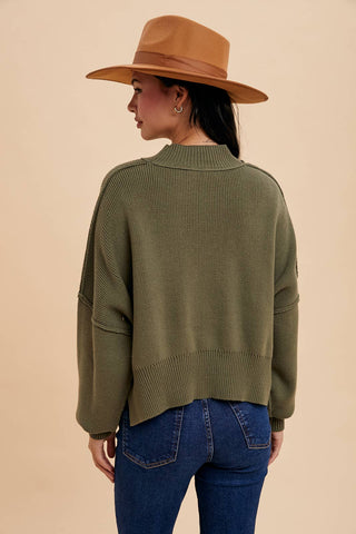 KNITTED MOCKNECK PULLOVER SWEATER