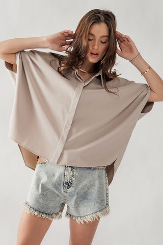 Relaxed Fit Hidden Placket Short Sleeve Top