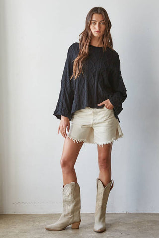 Sarah Cable Knit 3/4 Sleeve Sweater