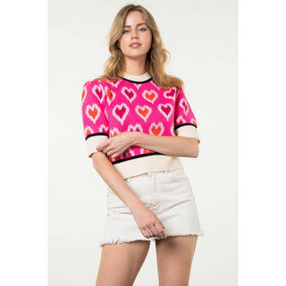 Heart Knit Short Sleeve Top