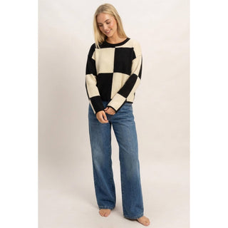Crew Neck Checkered Sweater