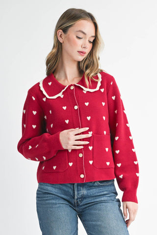Heart Pointelle Peter Pan Cardigan