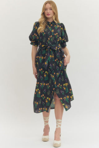Garden Puff Sleeve Midi Dress