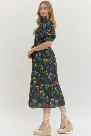 Garden Puff Sleeve Midi Dress