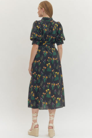 Garden Puff Sleeve Midi Dress