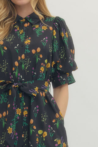 Garden Puff Sleeve Midi Dress