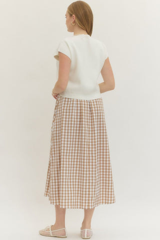 Layered Gingham Midi Dress