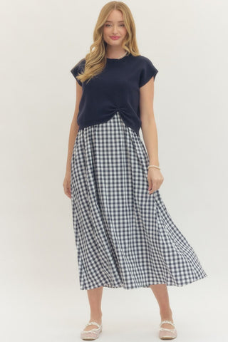 Layered Gingham Midi Dress