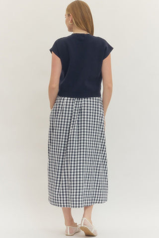 Layered Gingham Midi Dress