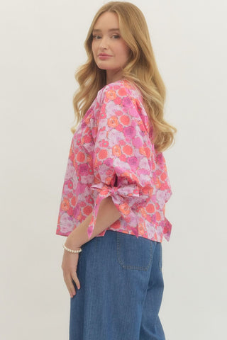 Poppy Print Tie Blouse