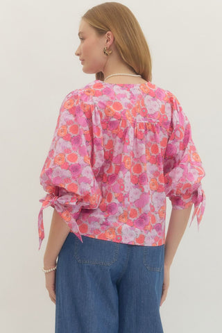 Poppy Print Tie Blouse