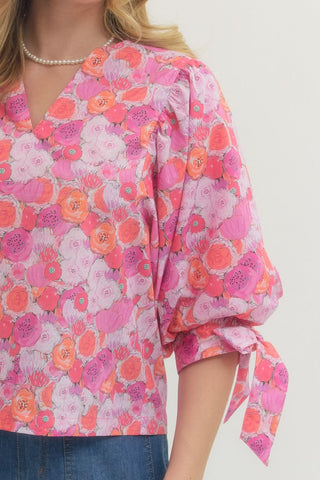 Poppy Print Tie Blouse