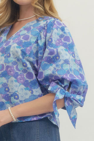 Poppy Print Tie Blouse