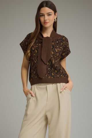 Leopard Neck Tie Sweater