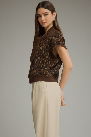 Leopard Neck Tie Sweater