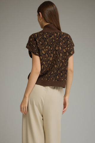 Leopard Neck Tie Sweater