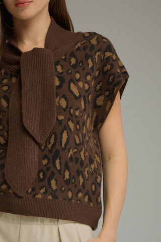 Leopard Neck Tie Sweater