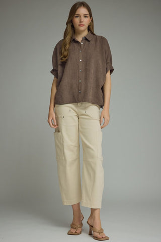 Oversized Micro-Suede Button Up