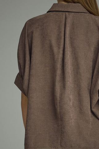 Oversized Micro-Suede Button Up