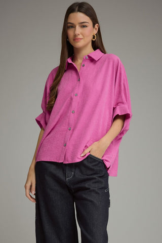 Oversized Micro-Suede Button Up