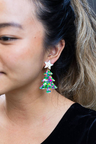 Christmas Tree Earrings - Green Sparkle // Holiday