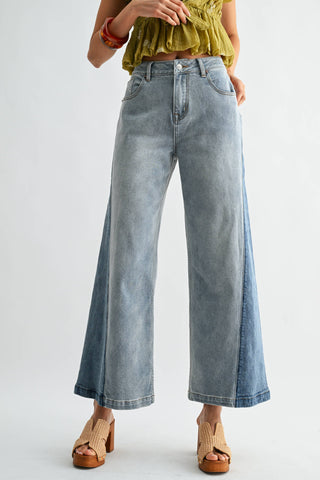 Wide Leg Contrast High Waist Jeans