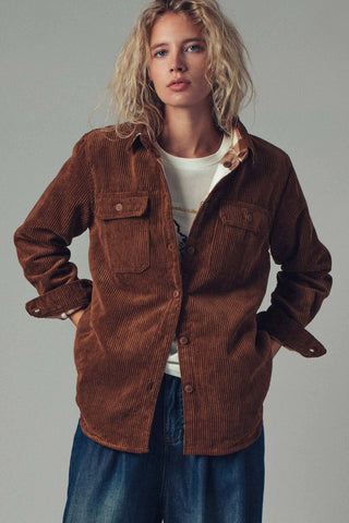 Plaid Lined Corduroy Flannel Shacket