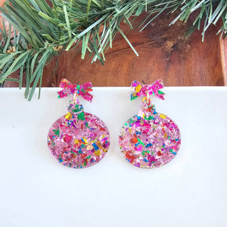 Christmas Ornament Earrings - Light Pink Sparkle // Holiday