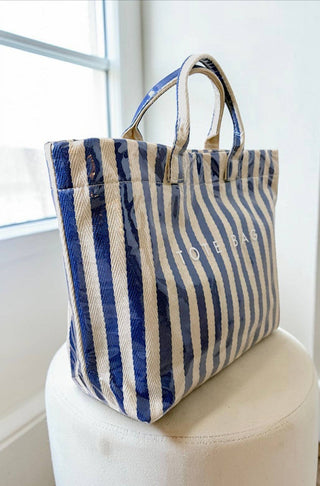 Blue and Beige Striped TOTE BAG