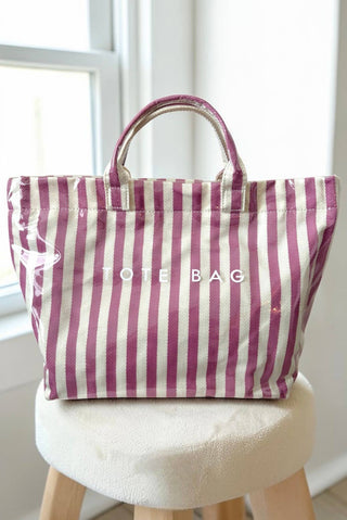Pink and Beige Striped TOTE BAG