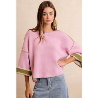 Striped Reversible Rolled Sleeve Sweater