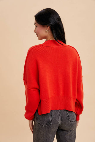 KNITTED MOCKNECK PULLOVER SWEATER