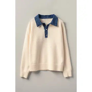 Denim Contrast Knit Pullover