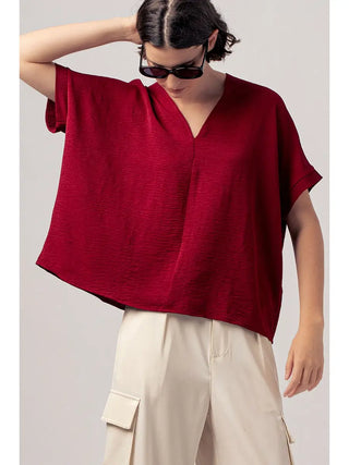 Robbie Oversized V-Neck Folded Sleeve Top